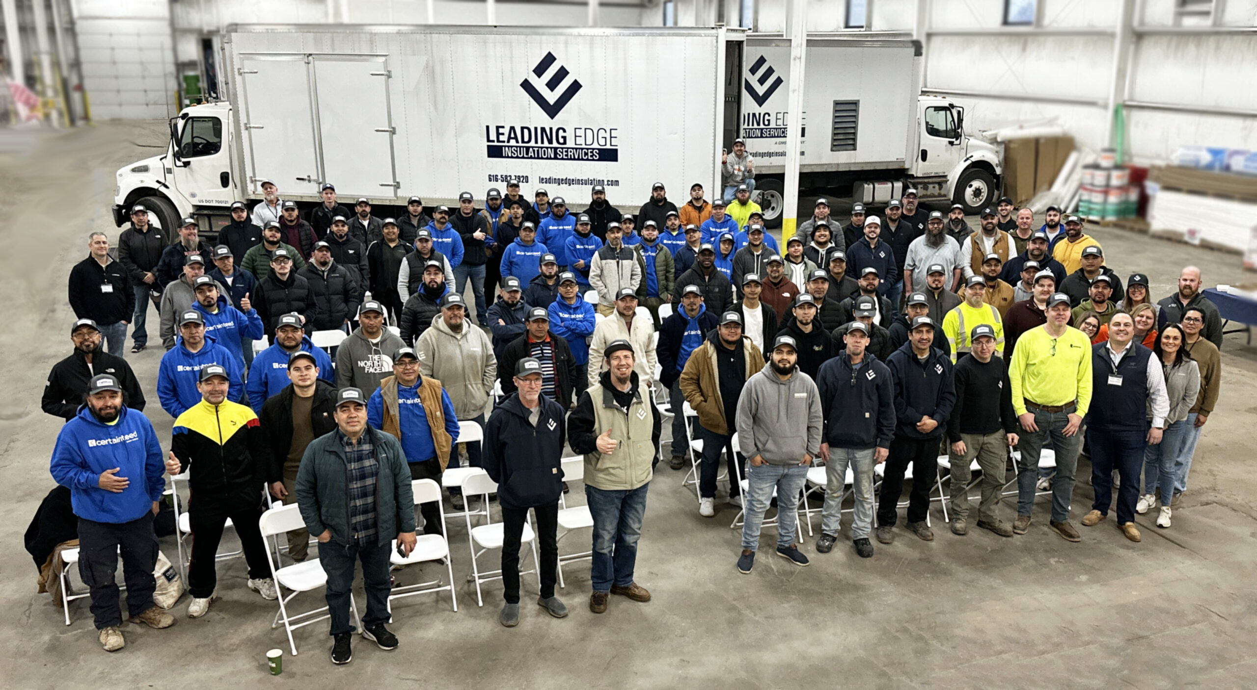 Employee Owners from Leading Edge Insulation Services gather for a photo in their Grand Rapids, MI facility.